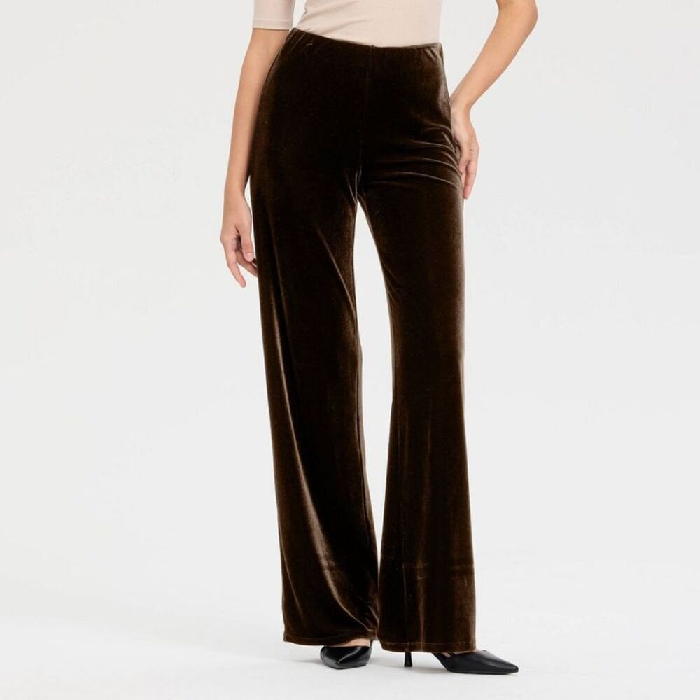 Women's High-Rise Wide Leg Velvet Pull-On Pants - A New Day Dark Brown L